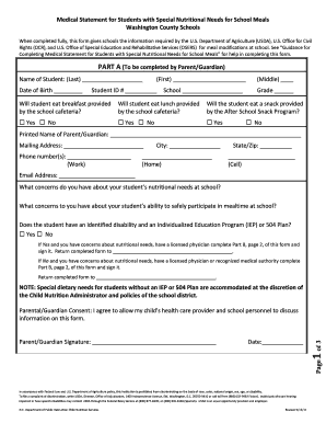 Medical Statement for Students with Special Nutritional Needs