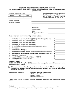 Hickman County Occupational Tax Return