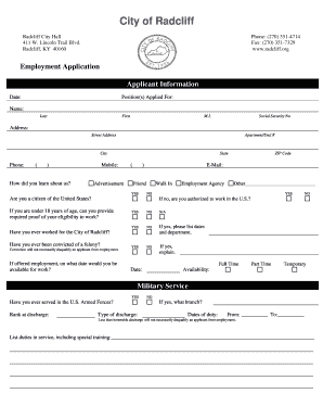 Sample instruction manual - Employment Application (This form is also on the ... - City of Radcliff - cityof radcliff