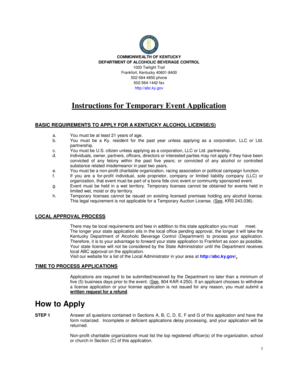 Kentucky Temporary Event Alcohol License Application