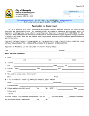 City of Annapolis Employment Application