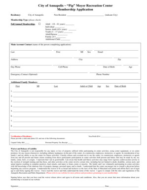 City of Annapolis Recreation Center Membership Application