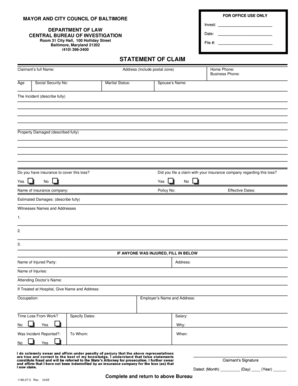 Baltimore Statement of Claim Form