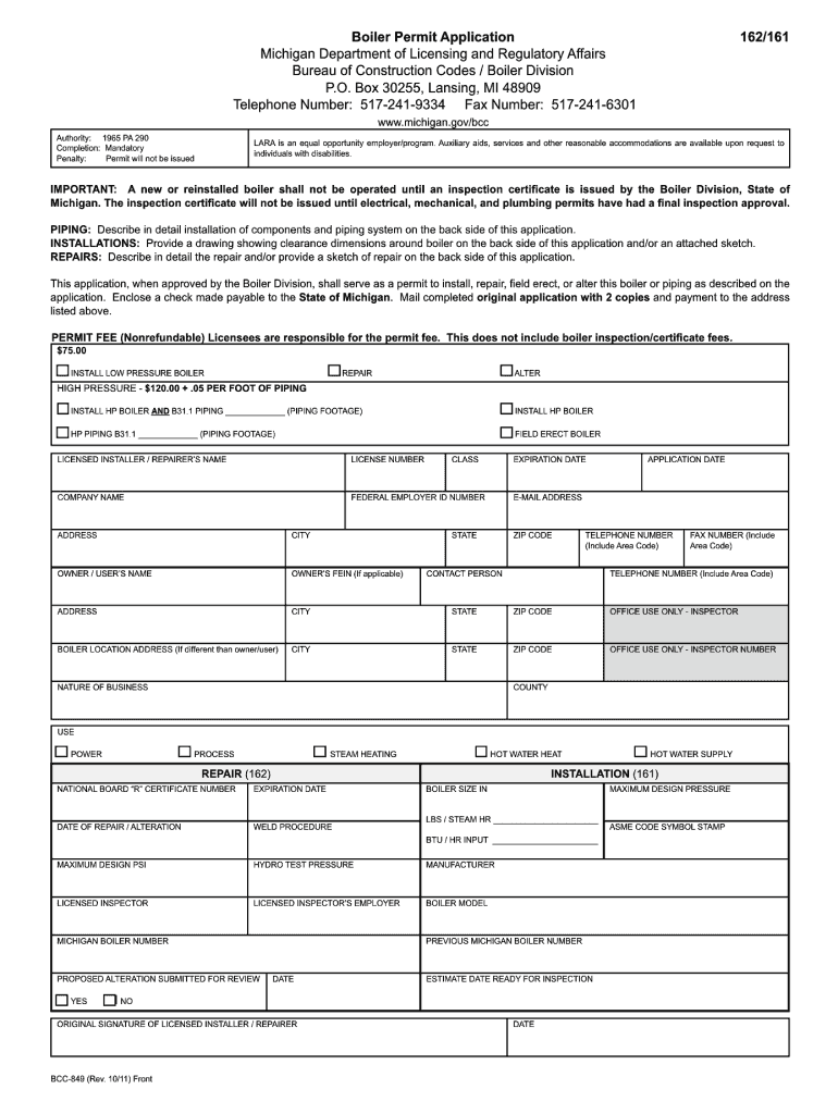 boiler permit application Preview on Page 1