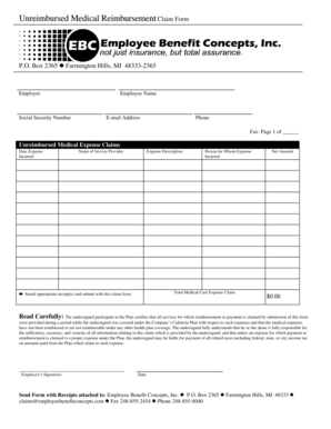 Unreimbursed Medical Reimbursement Claim Form