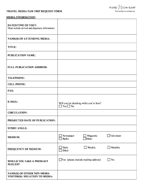 TRAVEL MEDIA FAM TRIP REQUEST FORM MEDIA ...