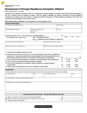 Michigan Homeowner's Principal Residence Exemption Affidavit