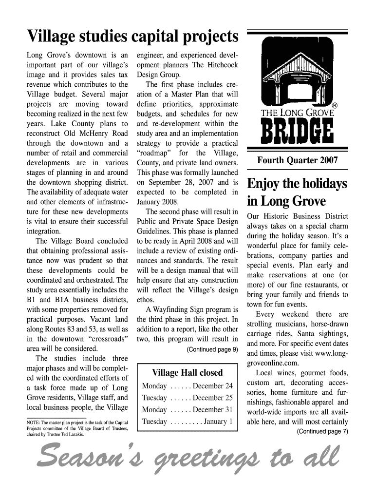 Season's greetings to all - the Village of Long Grove Preview on Page 1