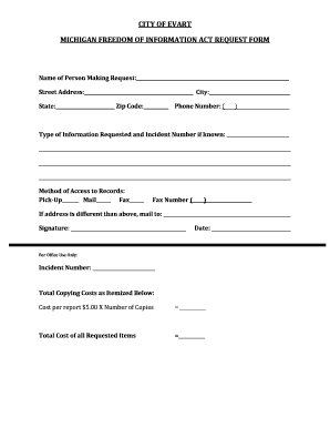 FOIA Request Form - City of Evart, Michigan - evart