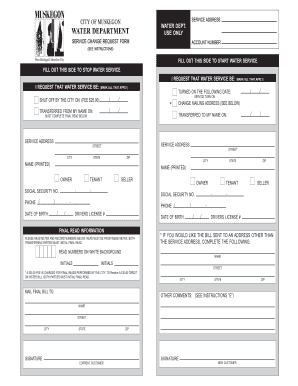 Muskegon Water Service Change Request Form