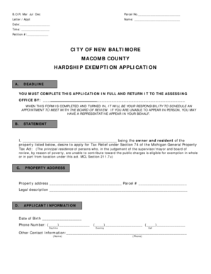 Michigan Hardship Exemption Application