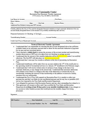 Troy Recreation Pass Electronic Transfer Agreement