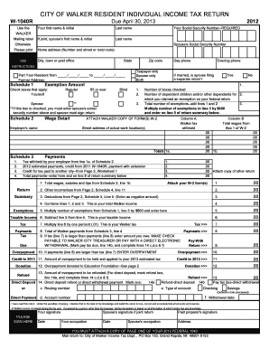 City of Walker Income Tax Form W-1040R