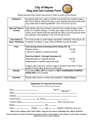 City of Wayne Dog and Cat License Form