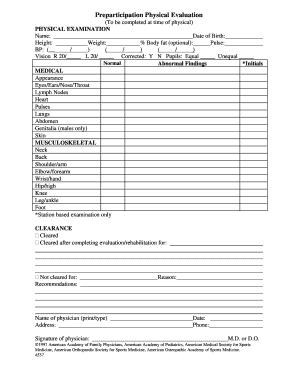 Preparticipation Physical Evaluation Form