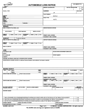 Automobile Loss Notice Form