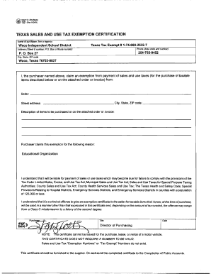 Texas Sales and Use Tax Exemption Certification