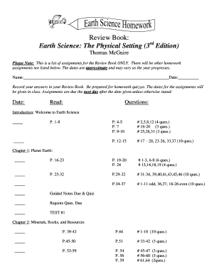 Earth Science Homework Assignments