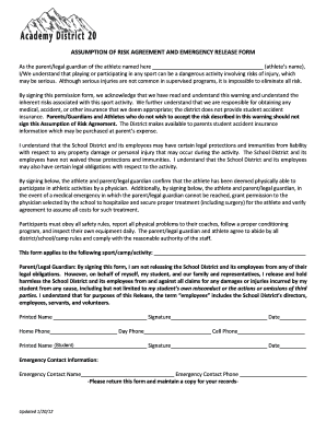 Assumption of Risk Agreement and Emergency Release Form