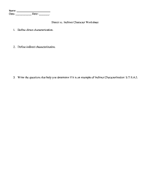 Direct vs. Indirect Character Worksheet