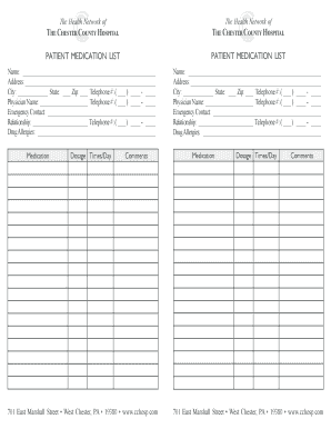 Patient Medication List Form
