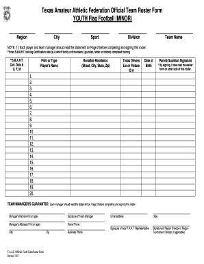 Texas Amateur Athletic Federation Team Roster Form