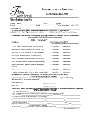 Food Allergy Care Plan