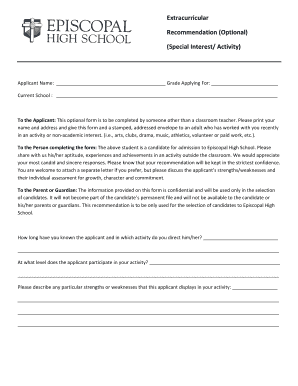 Extracurricular Activity Recommendation Form