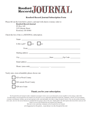 Rossford Record Journal Subscription Form