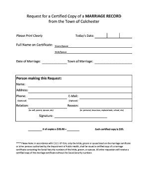 Request for Certified Copy of Marriage Record