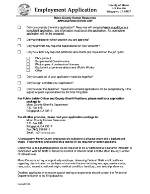 Mono County Employment Application