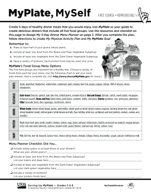 MyPlate 5-Day Dinner Menu Planner