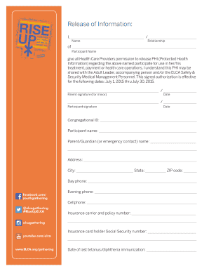 2015 ELCA Youth Gathering Medical and Emergency Form