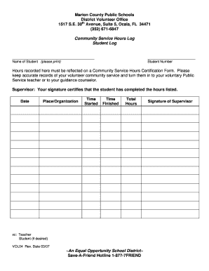 Community Service Hours Log