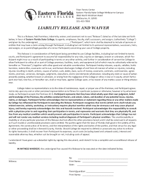 Tennis Liability Release Waiver