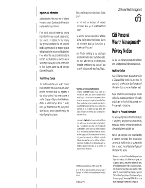 Citi Personal Wealth Management Privacy Choices Form