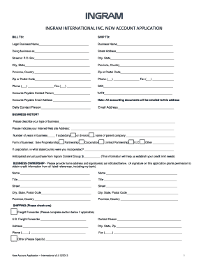 Ingram International New Account Application