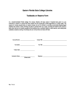 Textbooks on Reserve Form