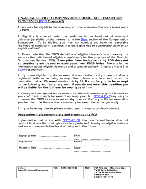 FSCS Exemption from Levies Declaration