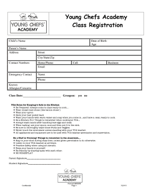 Young Chefs Academy Class Registration and Liability Release