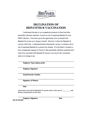 Hepatitis B Vaccination Declination Form