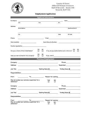 County of Essex Employment Application