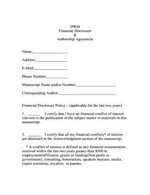 Financial Disclosure and Authorship Agreement