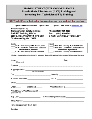 DOT BAT/STT Training Order Form