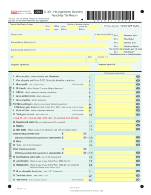 District of Columbia D-30 Franchise Tax Return