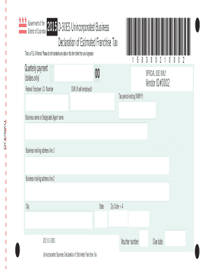 District of Columbia 2015 D-30ES Unincorporated Business Franchise Tax Declaration