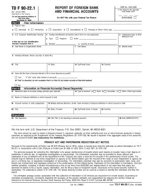 Form TD F 90-22.1 Report of Foreign Bank Accounts