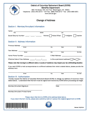 District of Columbia Retirement Board Change of Address Form