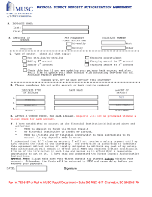 Payroll Direct Deposit Authorization Agreement