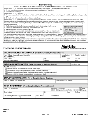 MetLife Statement of Health Form